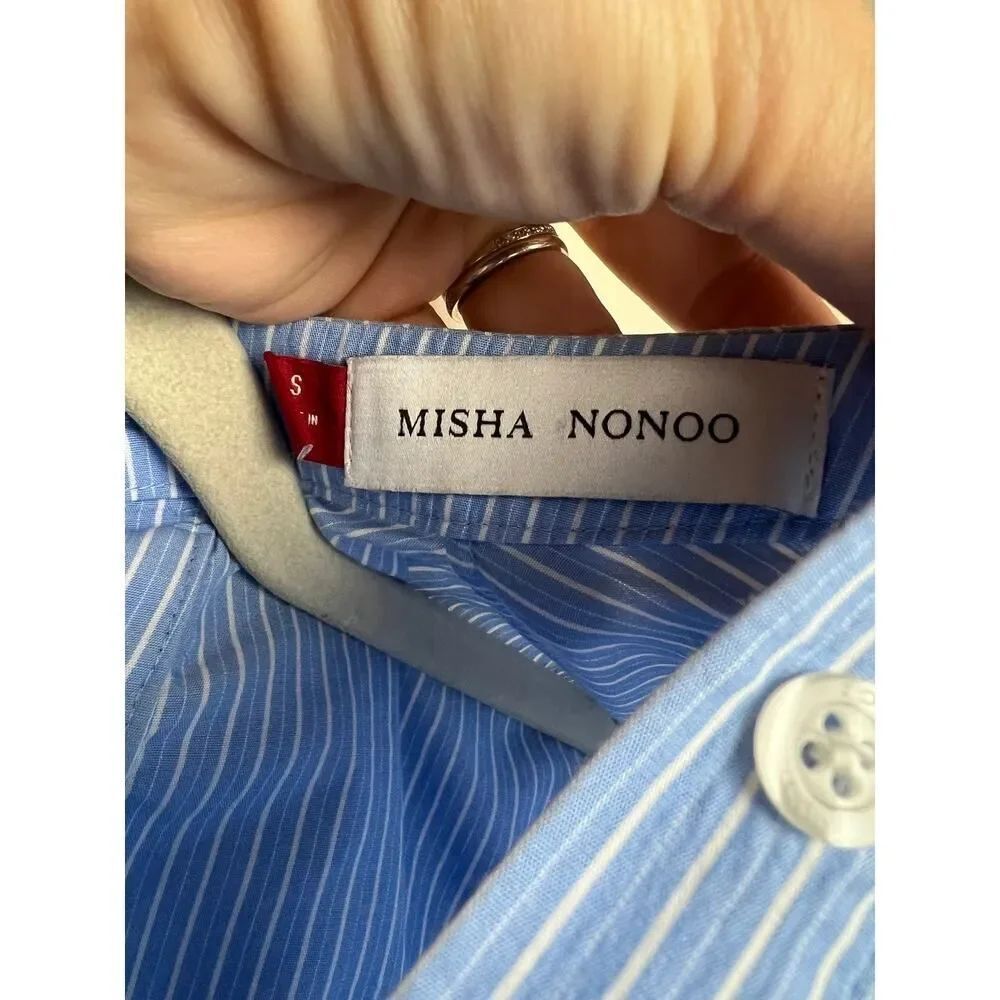 MISHA NONOO Blue Striped Button Down Shirt Sz. S - Picture 4 of 10